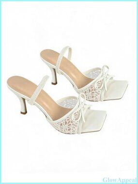 Lace Bow Slingback High Heels Open Toe Stiletto Pump
